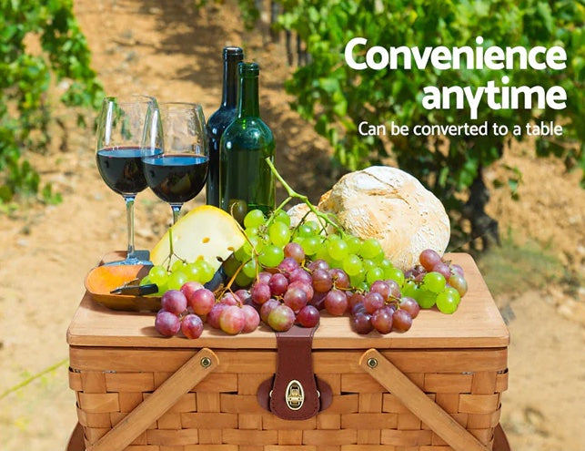 Wood Weave Insulated Picnic Basket Set (4 Person)