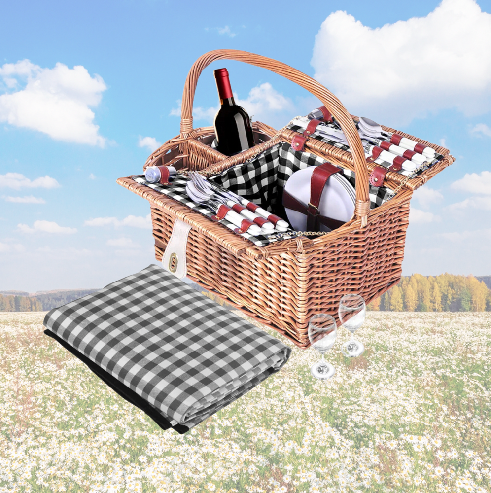 Vintage Wicker Picnic Basket Set (4 Person)
