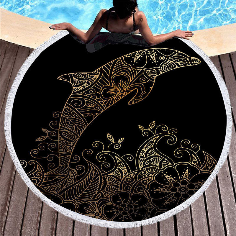 Black and Gold Round Beach Towels