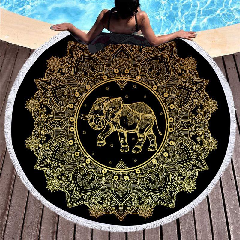 Black and Gold Round Beach Towels