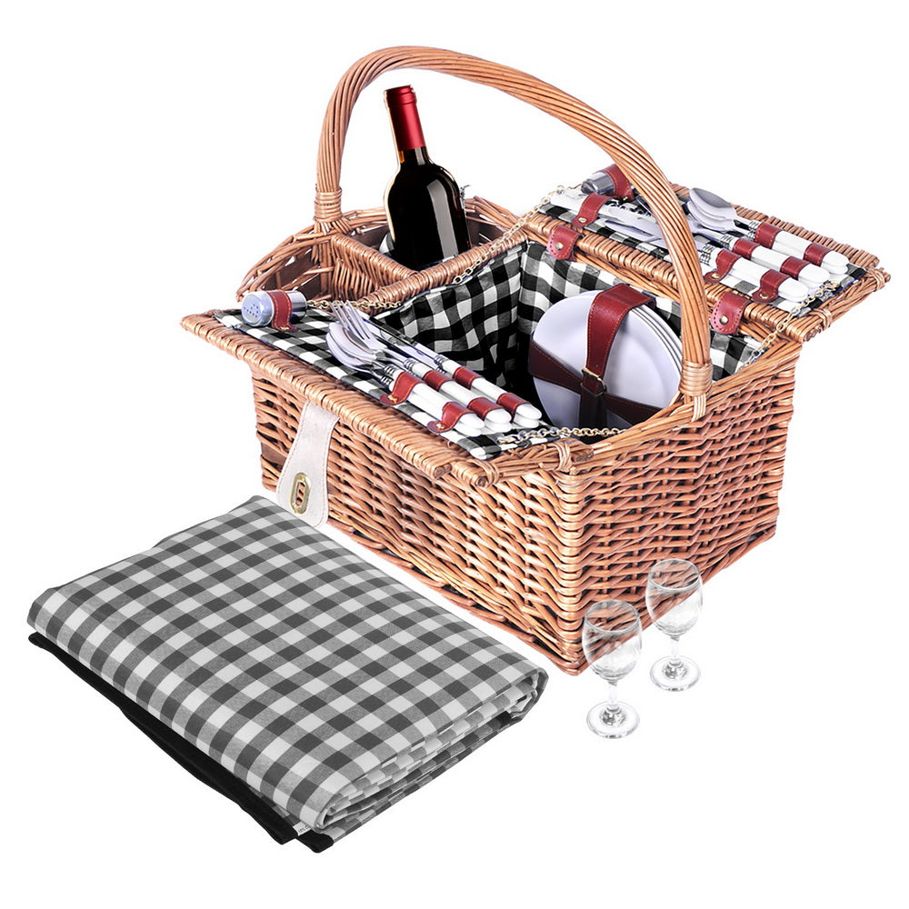 Vintage Wicker Picnic Basket Set (4 Person)