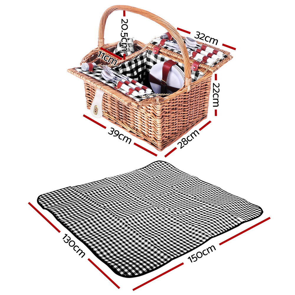 Vintage Wicker Picnic Basket Set (4 Person)