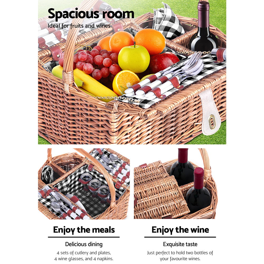 Vintage Wicker Picnic Basket Set (4 Person)