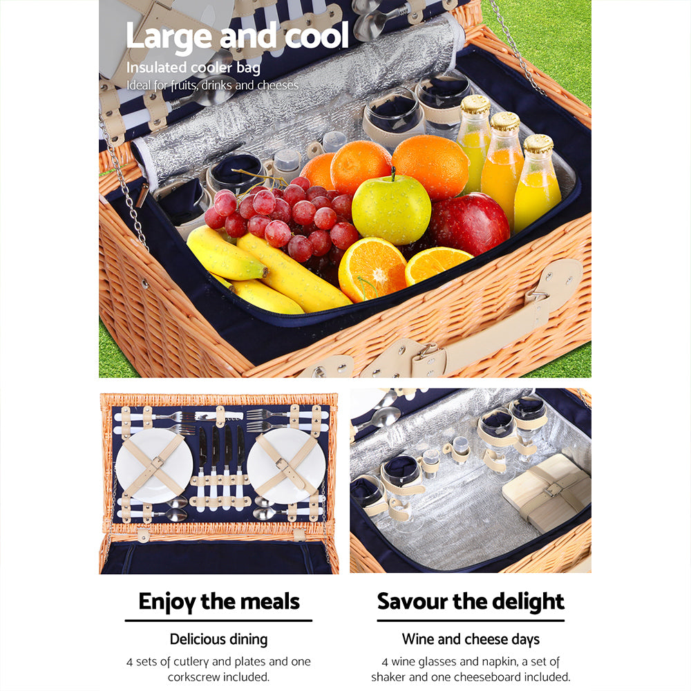 Insulated Wicker Picnic Basket Set (4 Person)