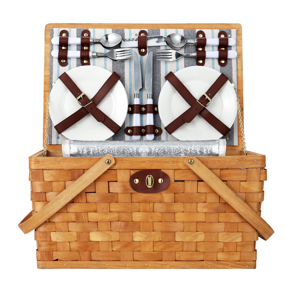 Wood Weave Insulated Picnic Basket Set (4 Person)