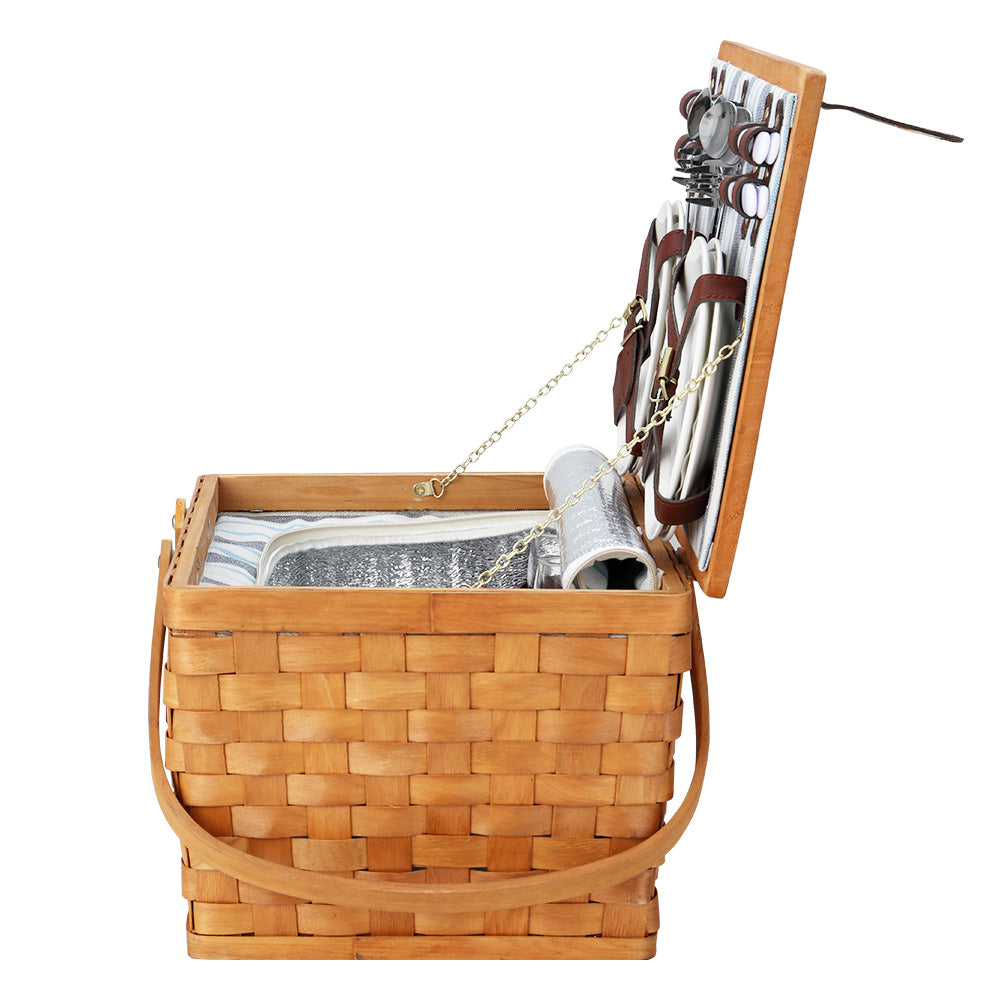 Wood Weave Insulated Picnic Basket Set (4 Person)