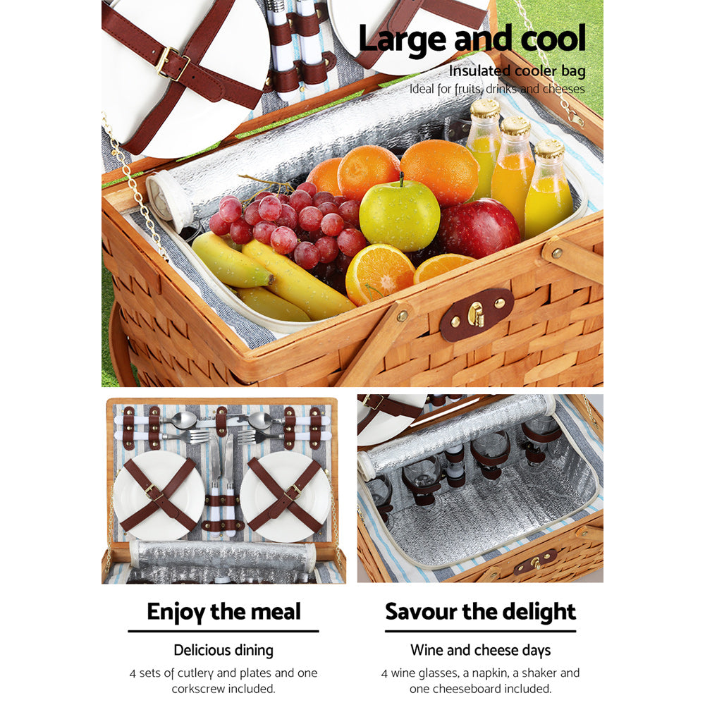 Wood Weave Insulated Picnic Basket Set (4 Person)