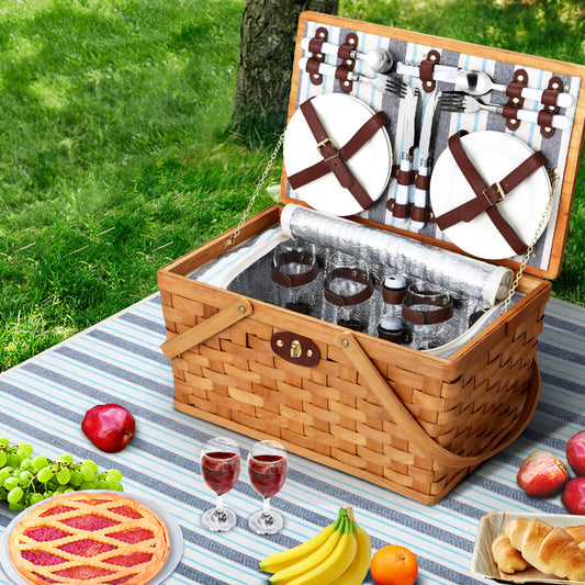 Wood Weave Insulated Picnic Basket Set (4 Person)