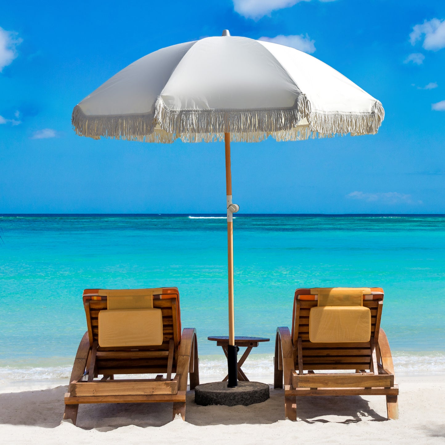 Greige Retro Beach Umbrella 2m (UPF 50+)