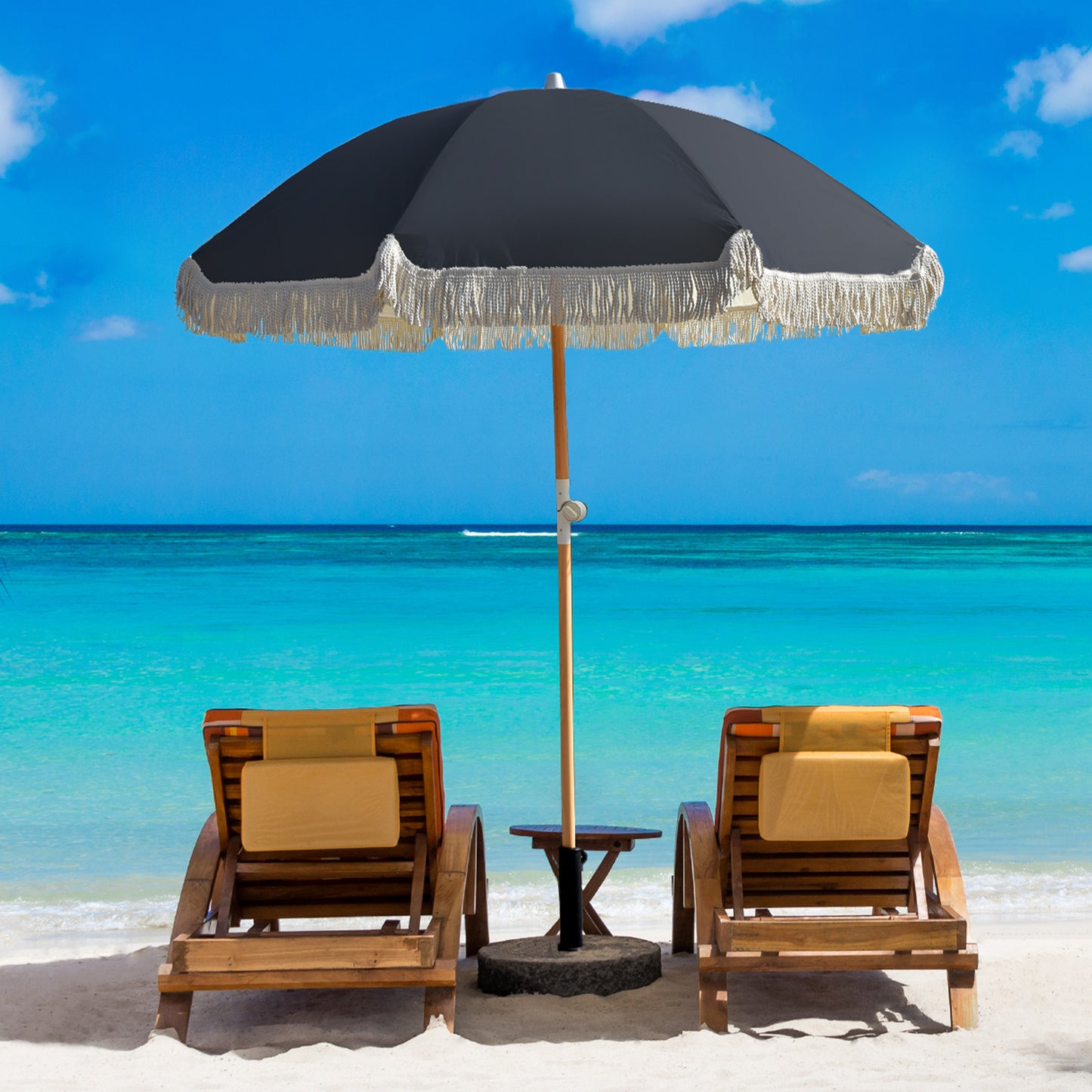 Black Retro Beach Umbrella 2m (UPF 50+)
