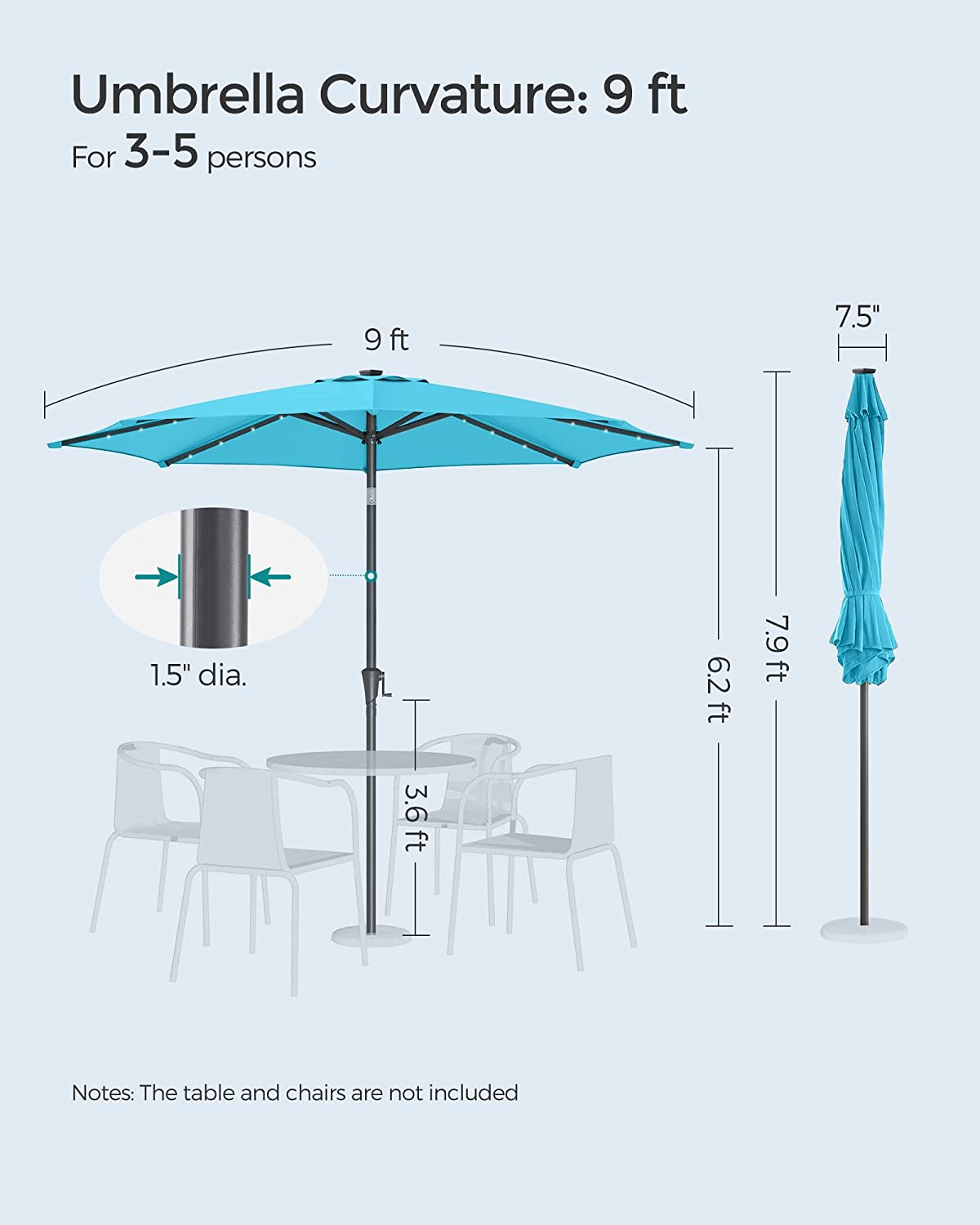 Solar Patio Umbrella (2.7M) - Aqua