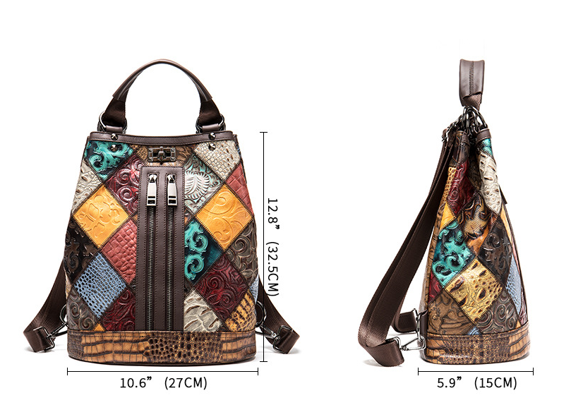 Unique Leather Patchwork Handbag/ Backpack 2