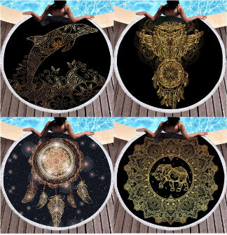 Black and Gold Round Beach Towels