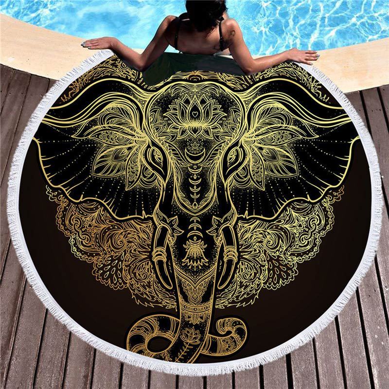 Black and Gold Round Beach Towels
