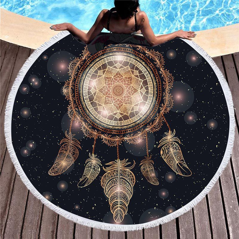 Black and Gold Round Beach Towels