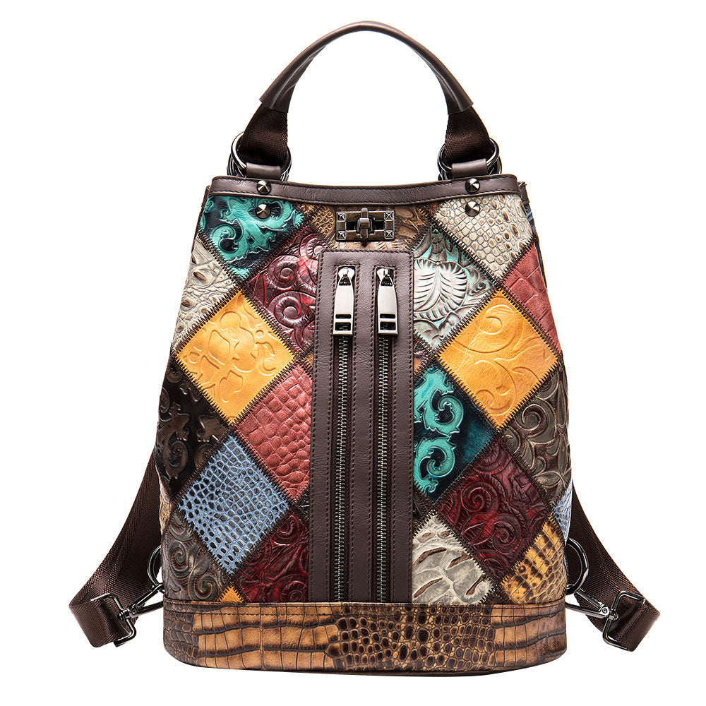 Unique Leather Patchwork Handbag/ Backpack 2
