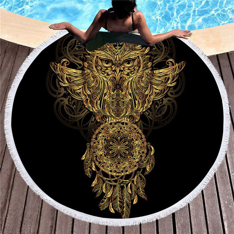 Black and Gold Round Beach Towels