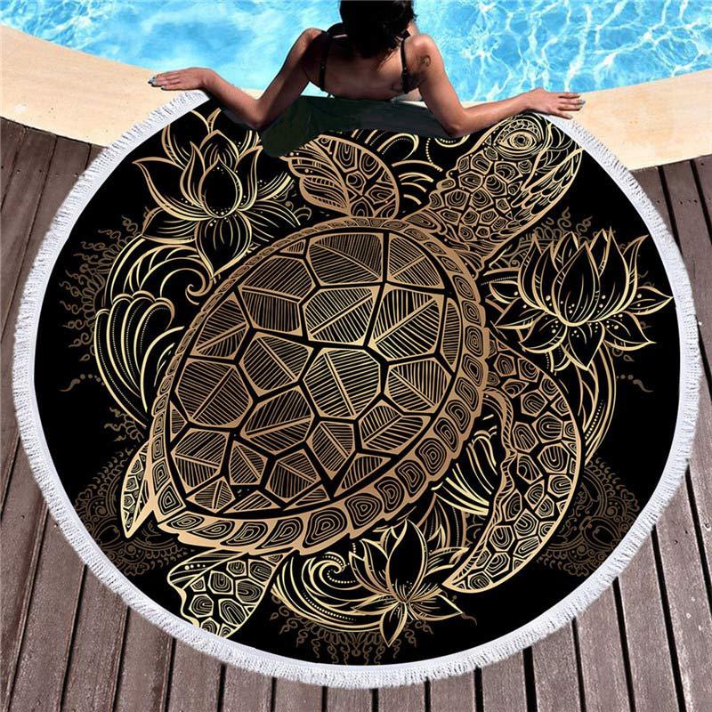 Black and Gold Round Beach Towels