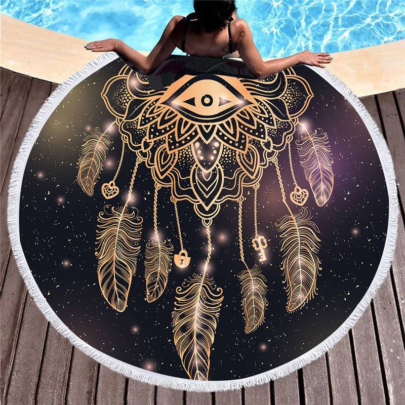 Black and Gold Round Beach Towels