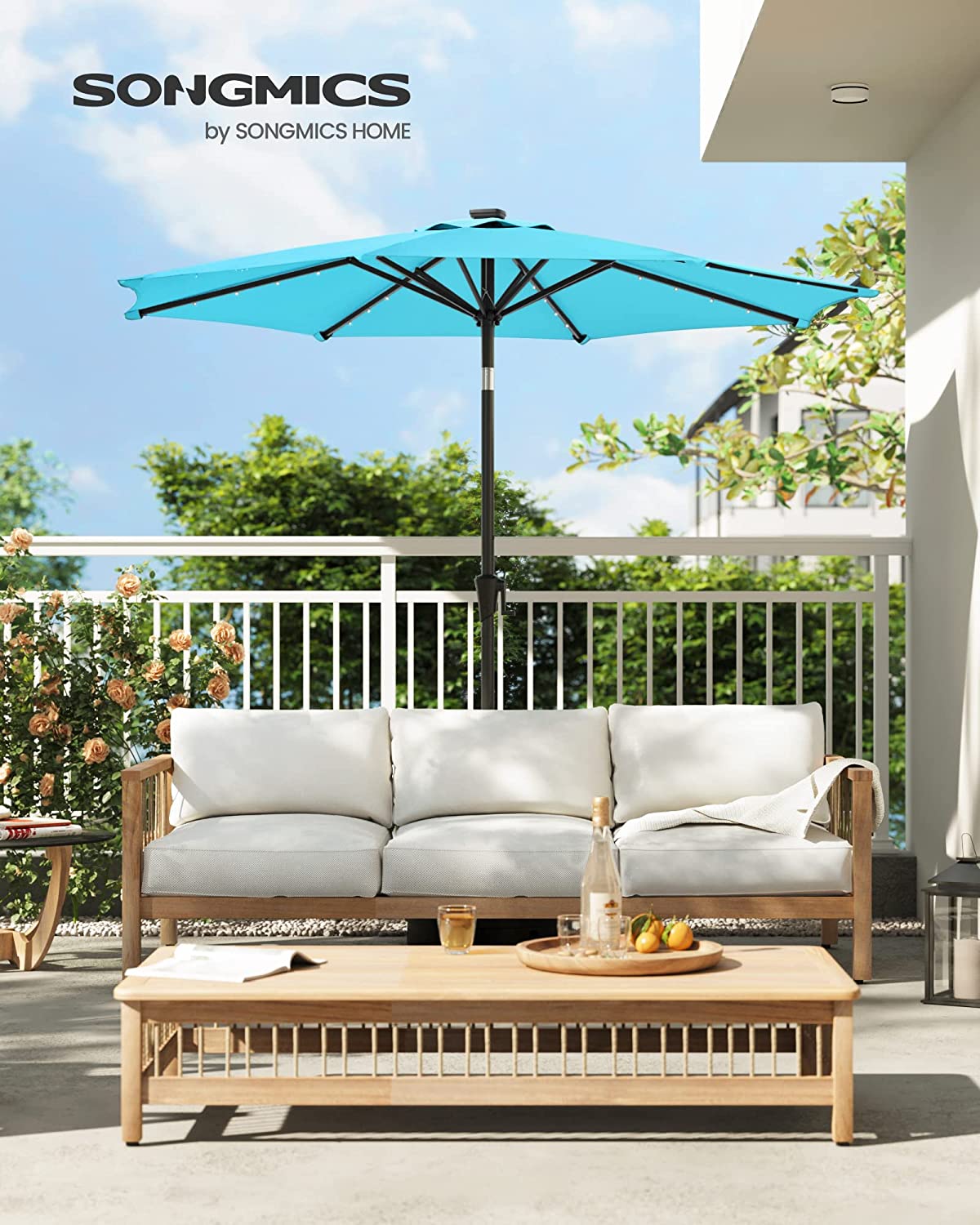Solar Patio Umbrella (2.7M) - Aqua