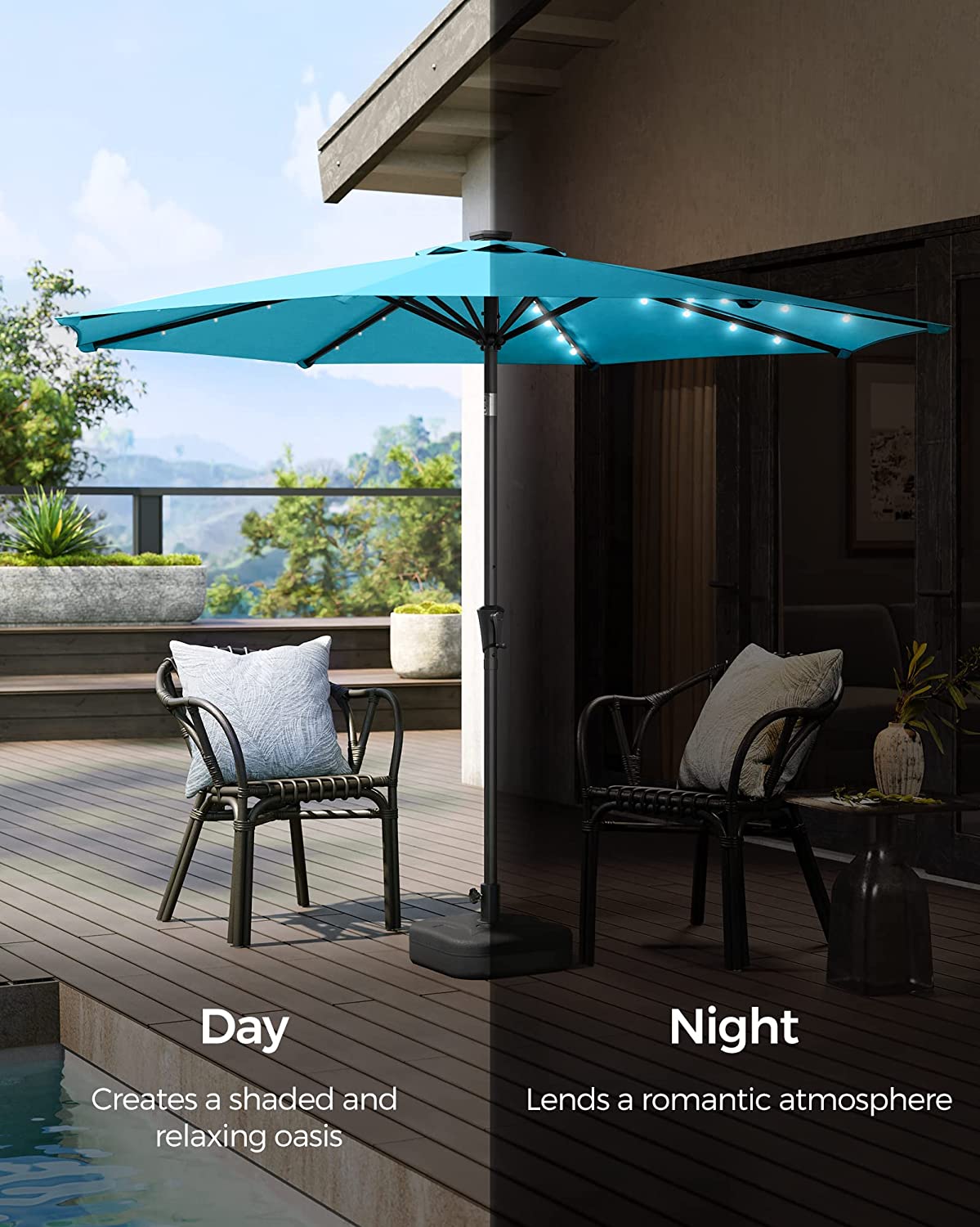 Solar Patio Umbrella (2.7M) - Aqua