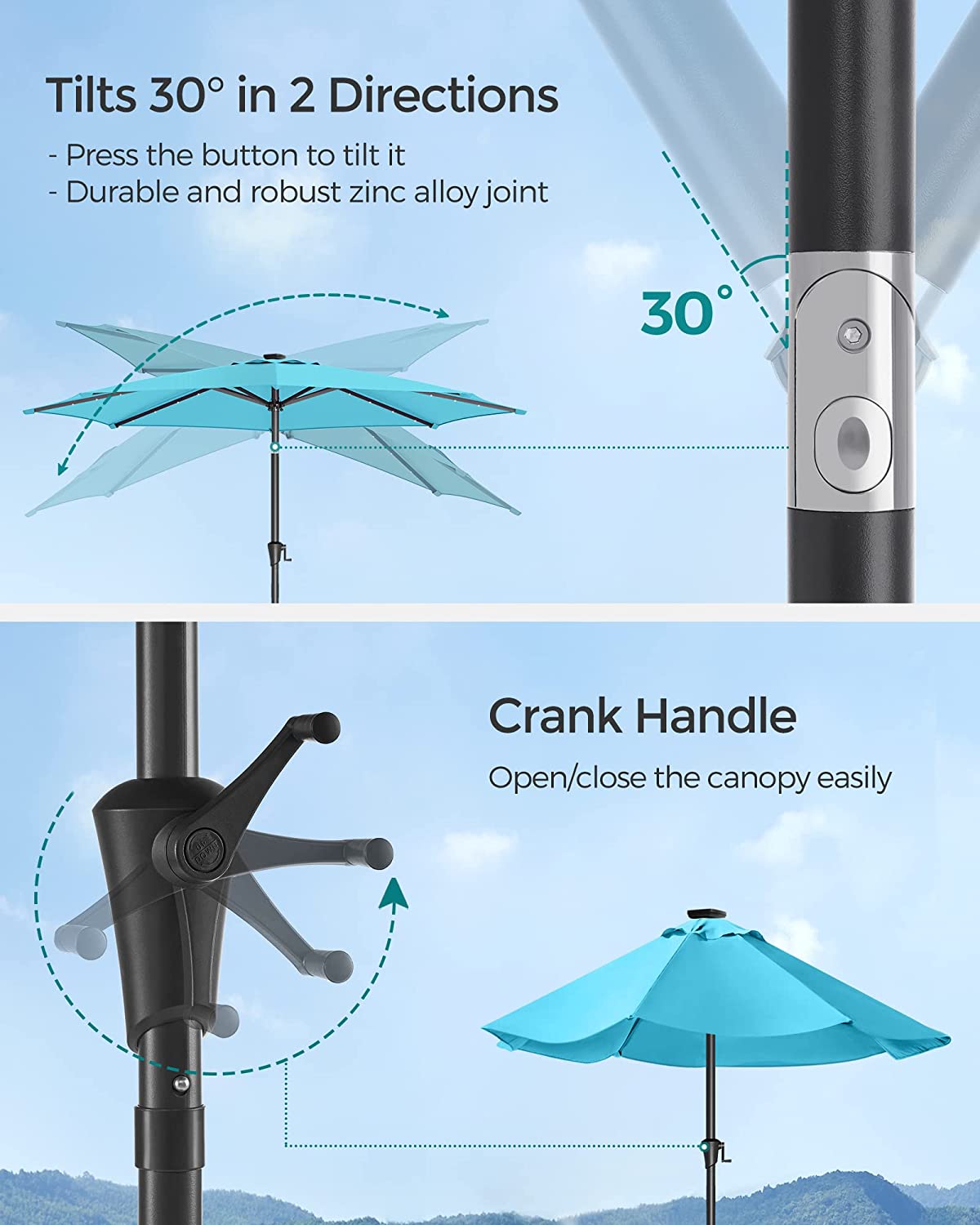 Solar Patio Umbrella (2.7M) - Aqua