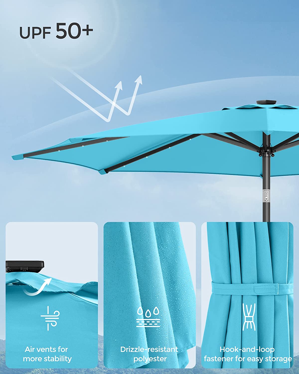 Solar Patio Umbrella (2.7M) - Aqua